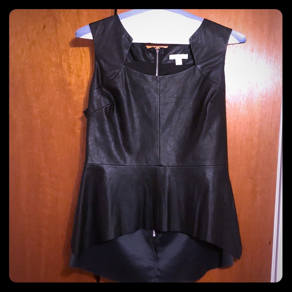 Faux Leather Black Peplum Top